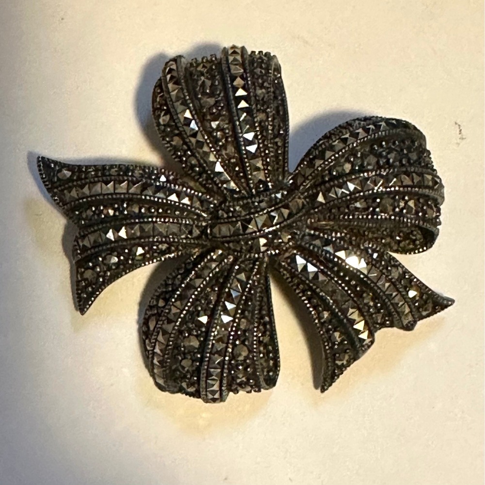 Vintage Sterling & Marcasite Bow Pin
